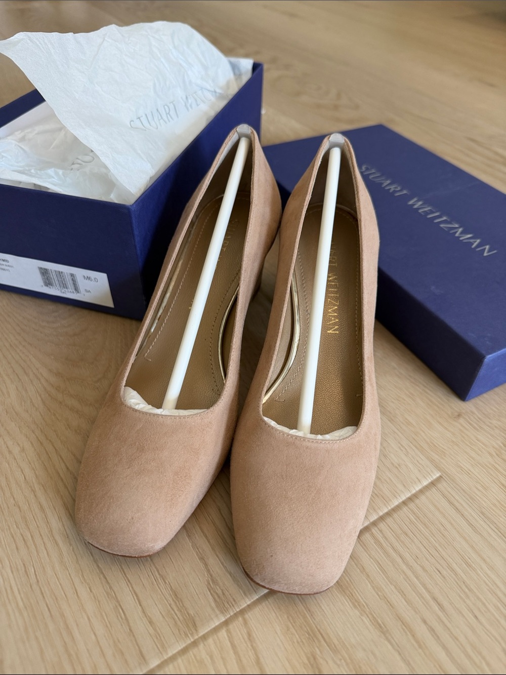 Stuart Weitzman Marymid Blush Suede Round-Toe Pumps